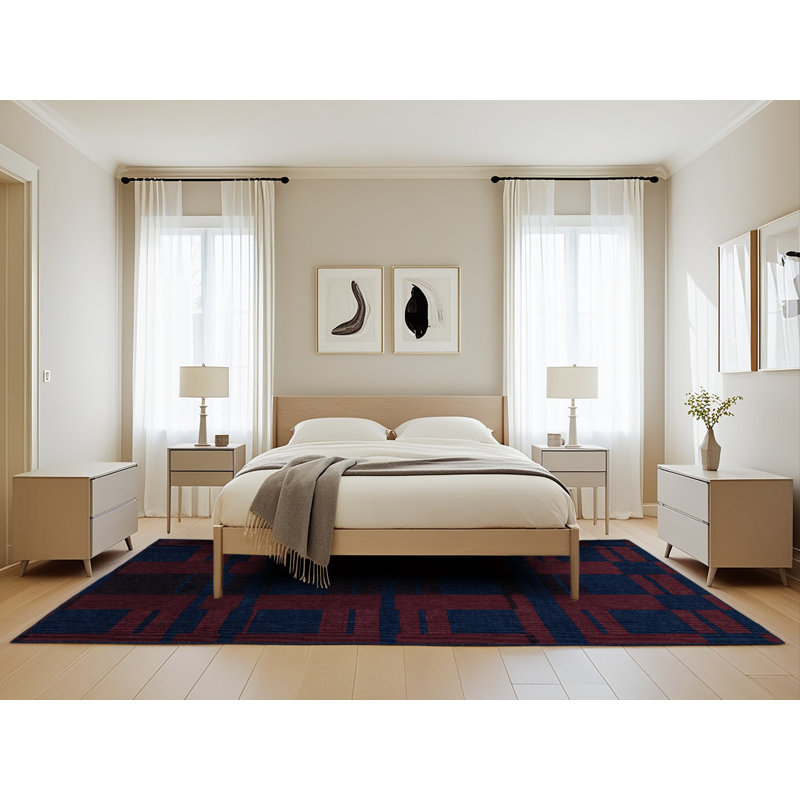 Tapis bleu à carreaux lavable à la machine, Rectangle 5 pi x 8 pi