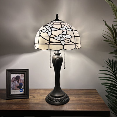 Sehnaz Tiffany Table Lamp White Stained Glass Flowers Included LED Bulbs 22"H*12"W*12"D