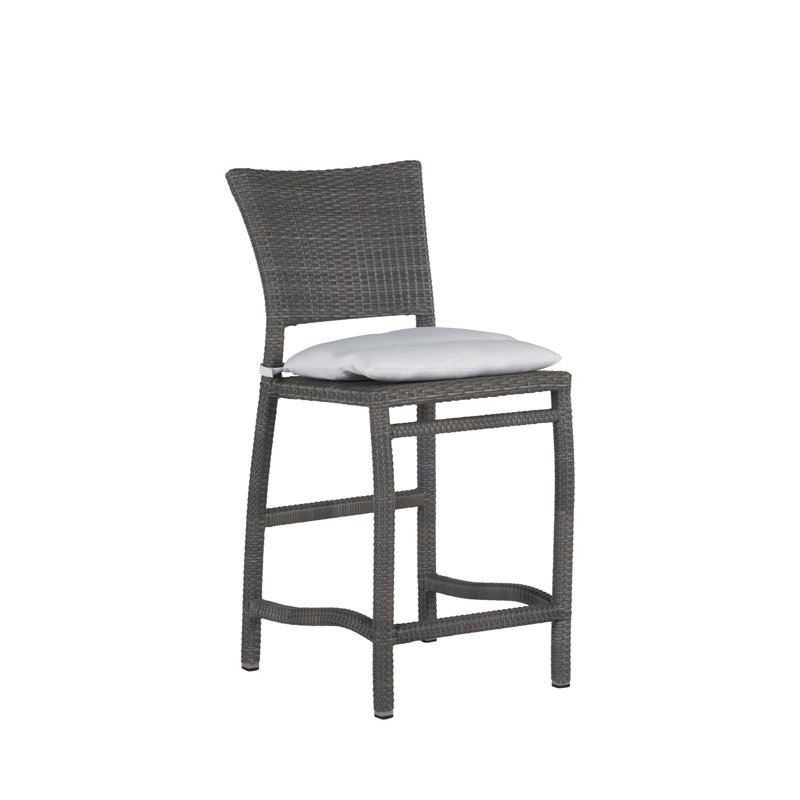 Skye 24" Patio Bar Stool with Cushion, Welt, Intermix Indigo, Slate Gray