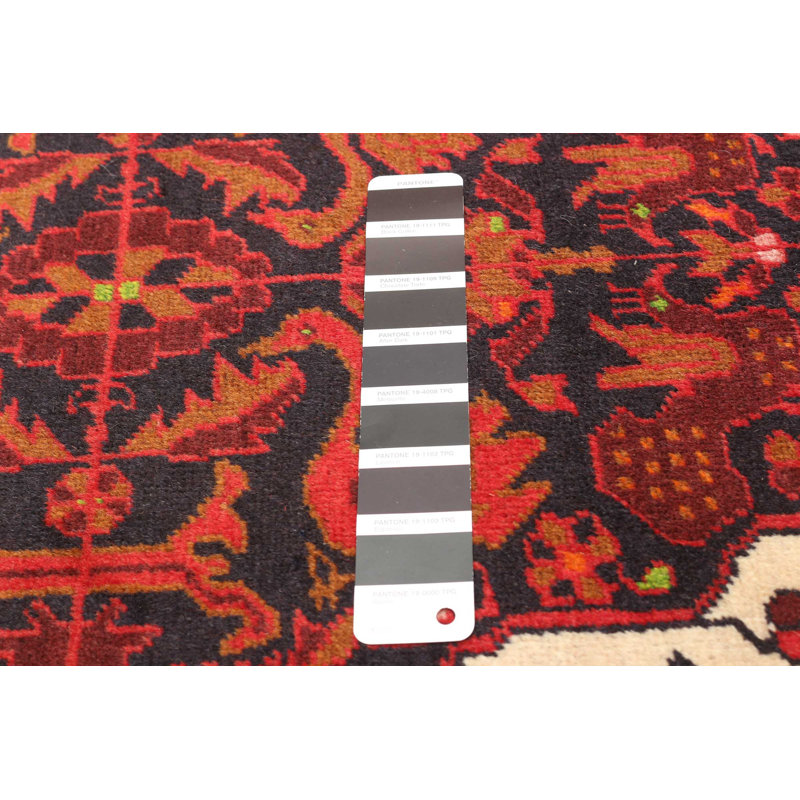 Tapis noir en laine noué à la main de conception unique 3 pi x 4 pi 11 po New Age