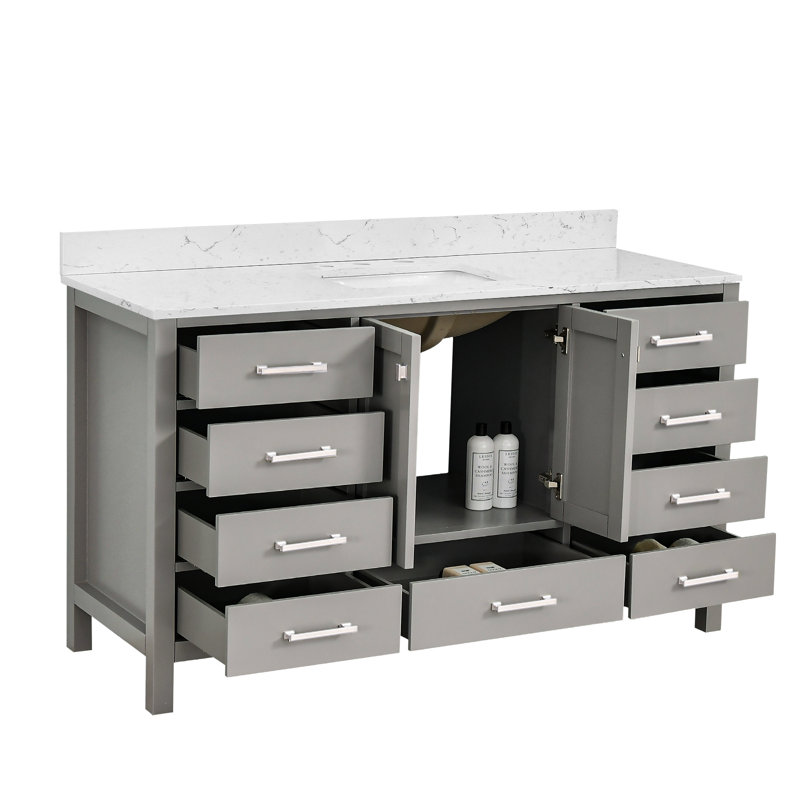Meuble-lavabo 60 po avec lavabo simple Cholena, Gris
