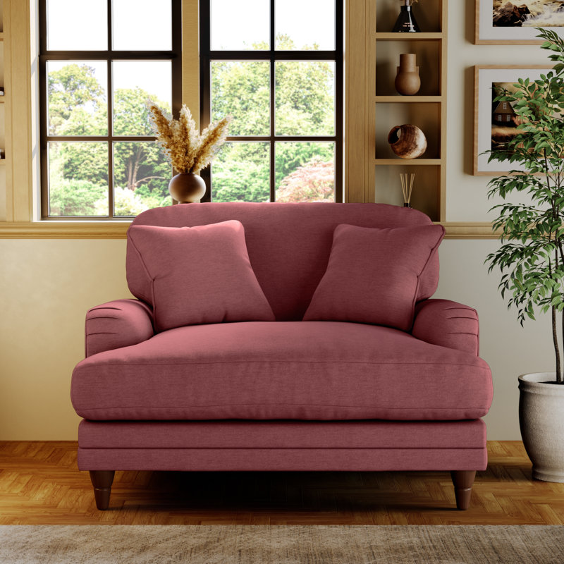 Elfur Upholstered Chair And A Half, Plum, Bunished Beech