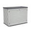 Remise de rangement horizontale avec tablette amovible, grande armoire de rangement extérieure verrouillable, unité de rangement en plastique PEHD résistant aux intempéries pour la cour, le patio, le jardin - 28 pieds cubes, blanc ivoire
