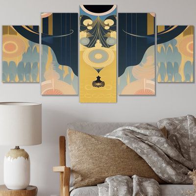 «Geometric Awakening Of Bodhi Consciousness III», art mural moderne sur toile géométrique, 5 panneaux