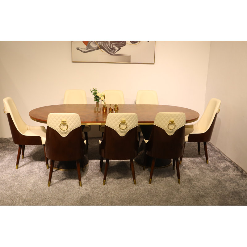 9 Pieces Vogue Lux Rectangular Dining Set, Beige