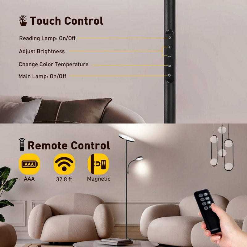 Prescod 70.5'' LED Torchiere Floor Lamp, Black