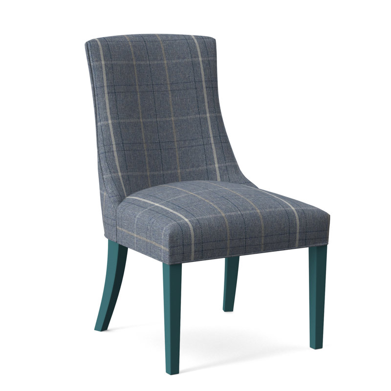 Tuxedo Slipper Dining Chair, Lapis Plaid; 0126-63, Nickel Finish