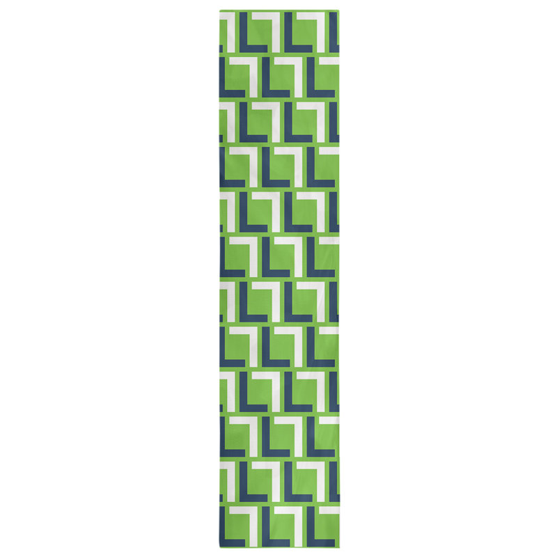 Chemin de table Seattle, 90 po x 16 po, Bleu marine université / blanc / vert action, polyester
