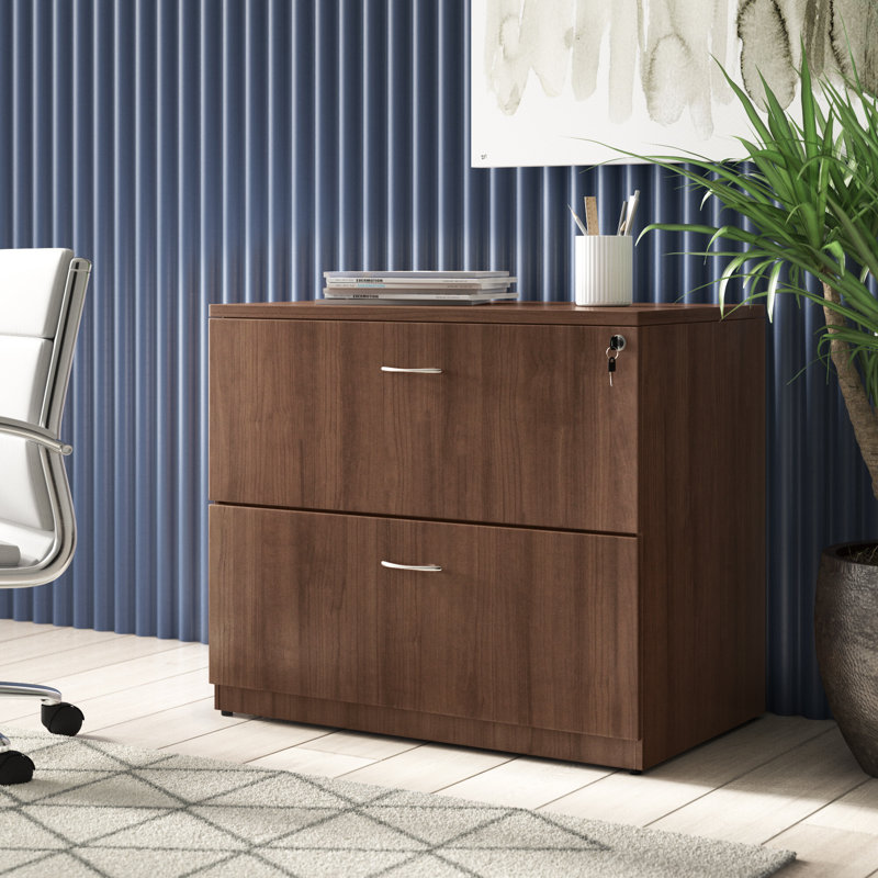 Walnut Laminate 2-Drawer Lockable Lateral File Cabinet