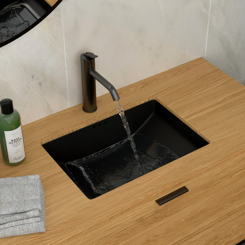 21"x14.63" Black Ceramic Bathroom Sink, Smooth And , Efficient Water Drainage, Vertical Undermount Setup Sink 21"x14.63", Elegant Minimalism, - Acid, Easy To Clean Surface