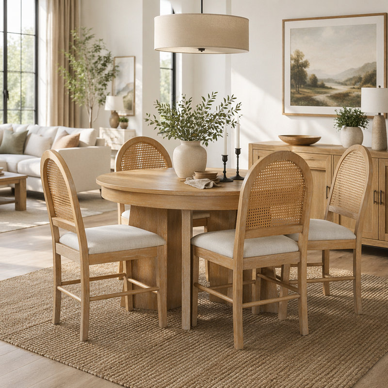 Ensemble de table de salle à manger 5 pièces pour 5 personnes, ensemble de table de salle à manger extensible rétro avec 4 chaises rembourrées, ensemble de table de cuisine et chaises pour salle à manger et cuisine (bois naturel délavé)