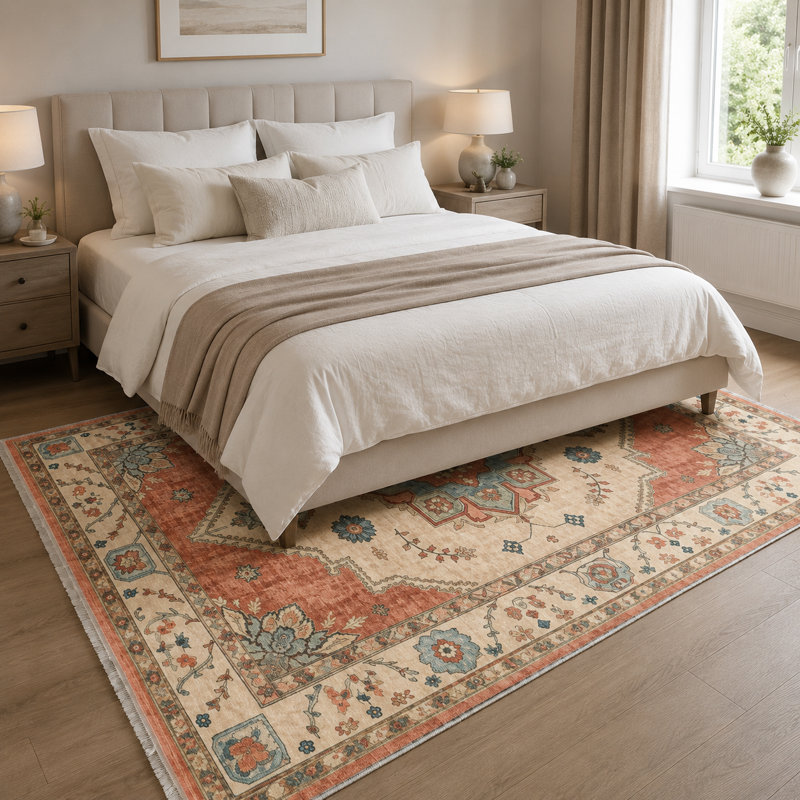 Vintage Look Cotton and Chenille Flatweave Area Rug, 160 cm round