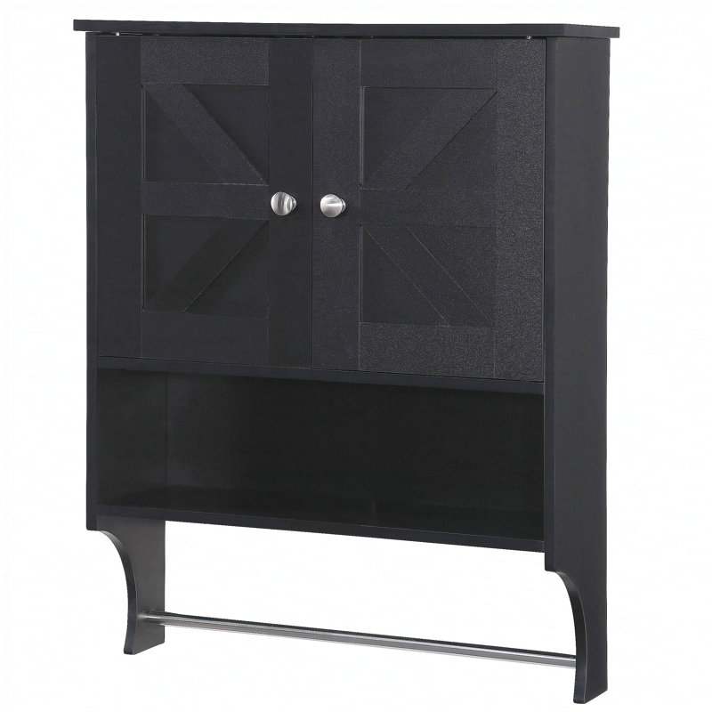 Over The Toilet Storage Cabinet,Farmhouse Medicine Cabinet with 2 Door and Adjustable Shelves,21.65 x 7.1 x 27.6 Inches, Bathroom, Living Room, Black