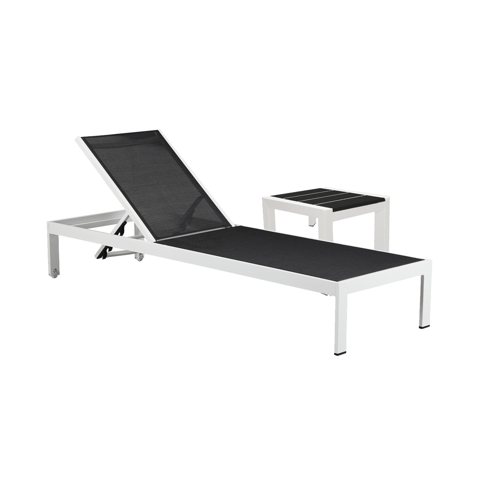 Aynura 76" Long Reclining Chaise Lounge Set with Table, Black, White