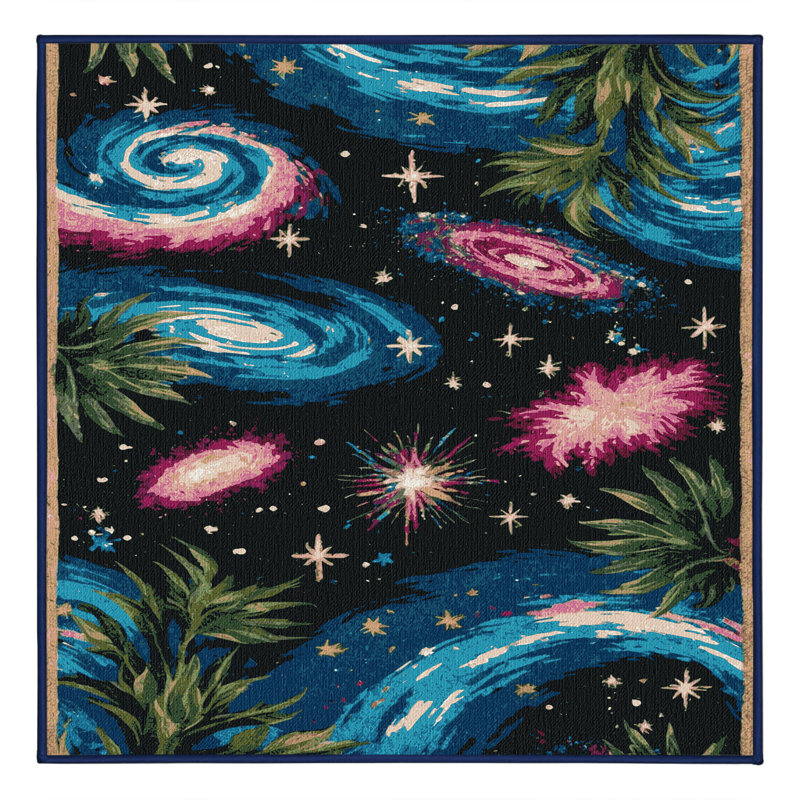 Machine Washable Space Blue Area Rug, Square 3'