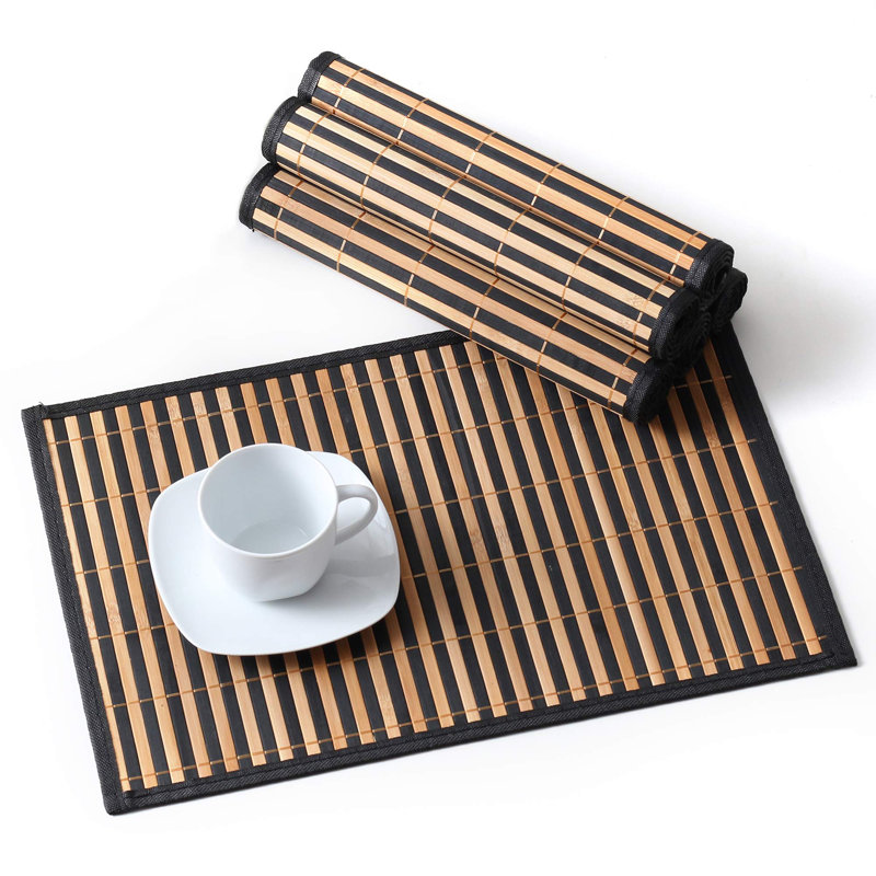 Ensembles de table en bambou à motif de feuilles, tissés, lavables et résistants à la chaleur, pour la cuisine, ensemble de 6 (noir).