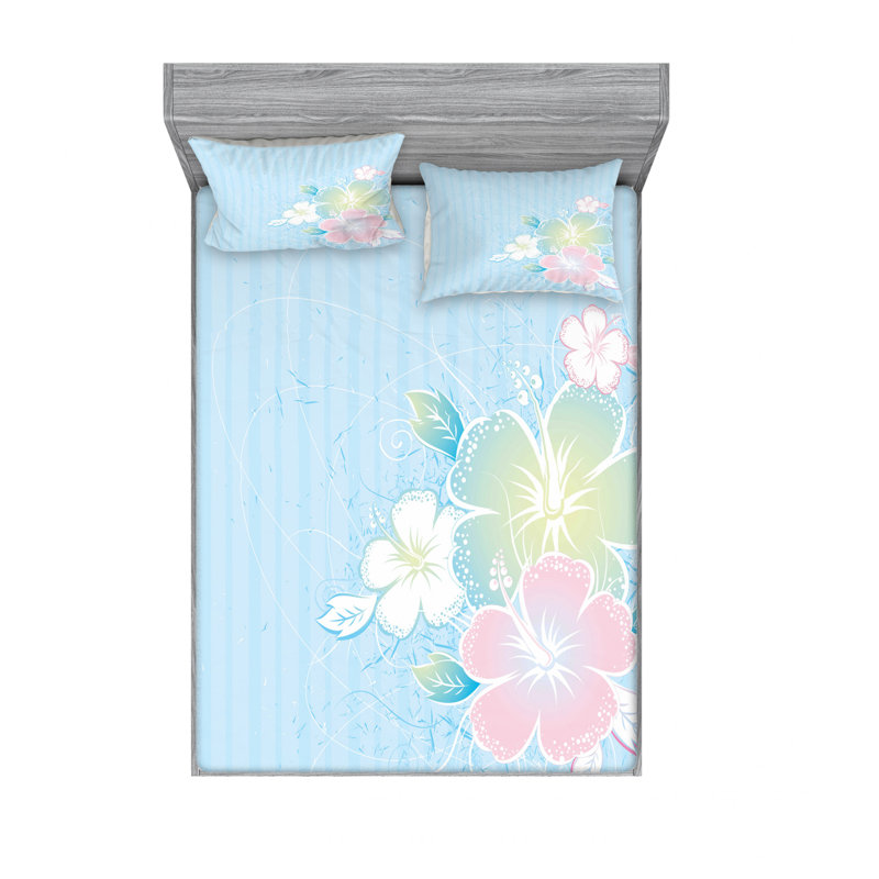 Microfiber Floral Sheet Set, Full Sheet Set with Fitted Sheet