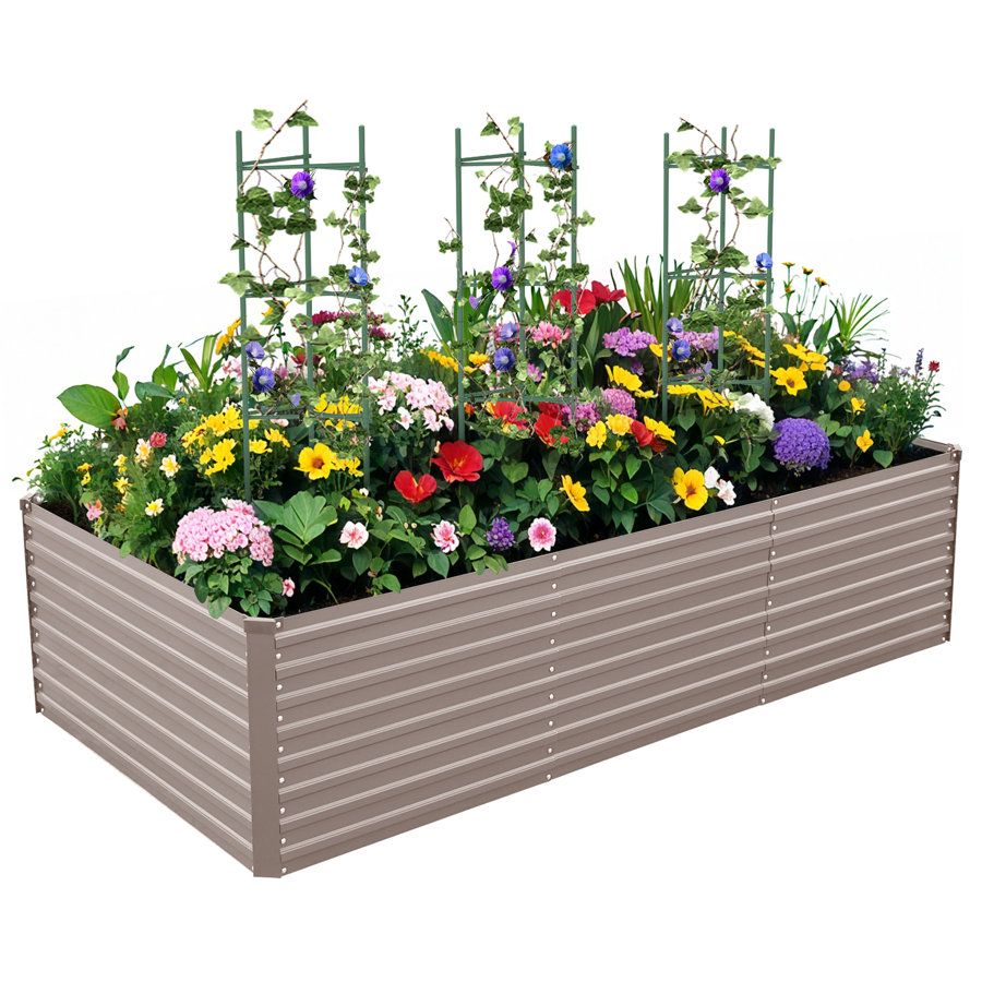 Kymari Galvanized Raised Garden Bed, Multiple Sizes to Choose, Plant Supports Offered
