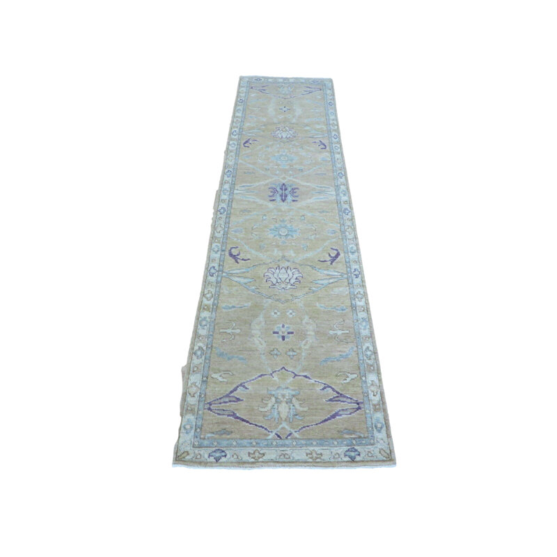 Tapis rectangulaire en laine de conception unique 2 pi 6 po x 9 pi 10 po ivoire / beige clair / mauve