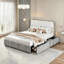 Structure de lit double à DEL avec 2 tiroirs de rangement, lit plateforme tapissier ondulé, aucun sommier tapissier, tissu en velours et panneau de fibres à densité moyenne, noir et blanc-128967663-128967665