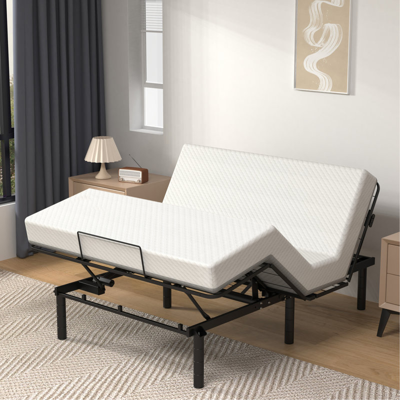 Base de lit réglable à dégagement zéro avec tête et pied de lit inclinable à moteur pour grand lit, gravité zéro, deux ports USB A + C, sans tête de lit