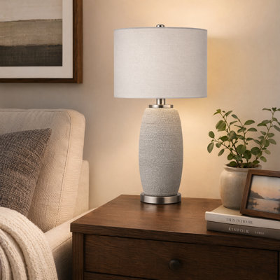 Lampe de table - H 25 po, matériau céramique gris, abat-jour gris
