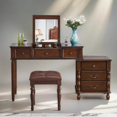 Coiffeuse avec miroir, 5 tiroirs, 1 chaise