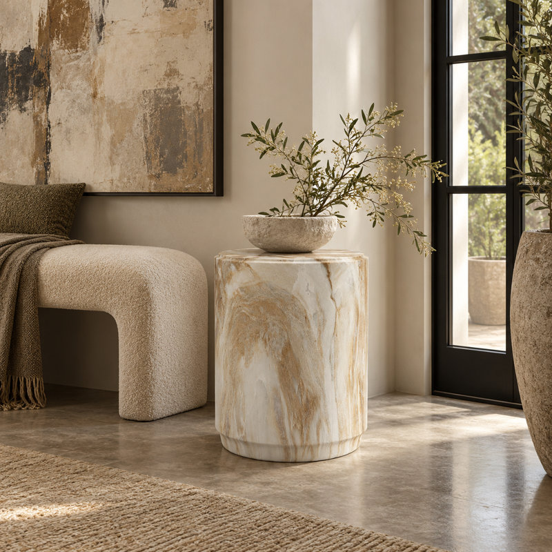 Table de bout cylindrique 18,5 pouces avec base cylindrique sculpturale