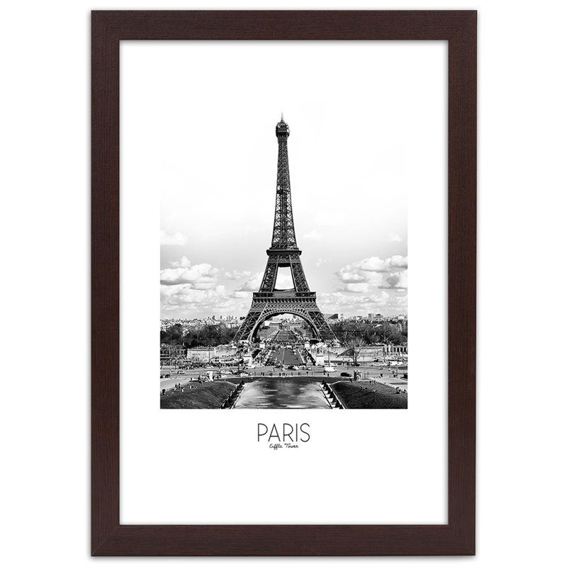 City Of Paris Eiffel Tower - Single Picture Frame Print, 90cm H x 60cm W, Brown