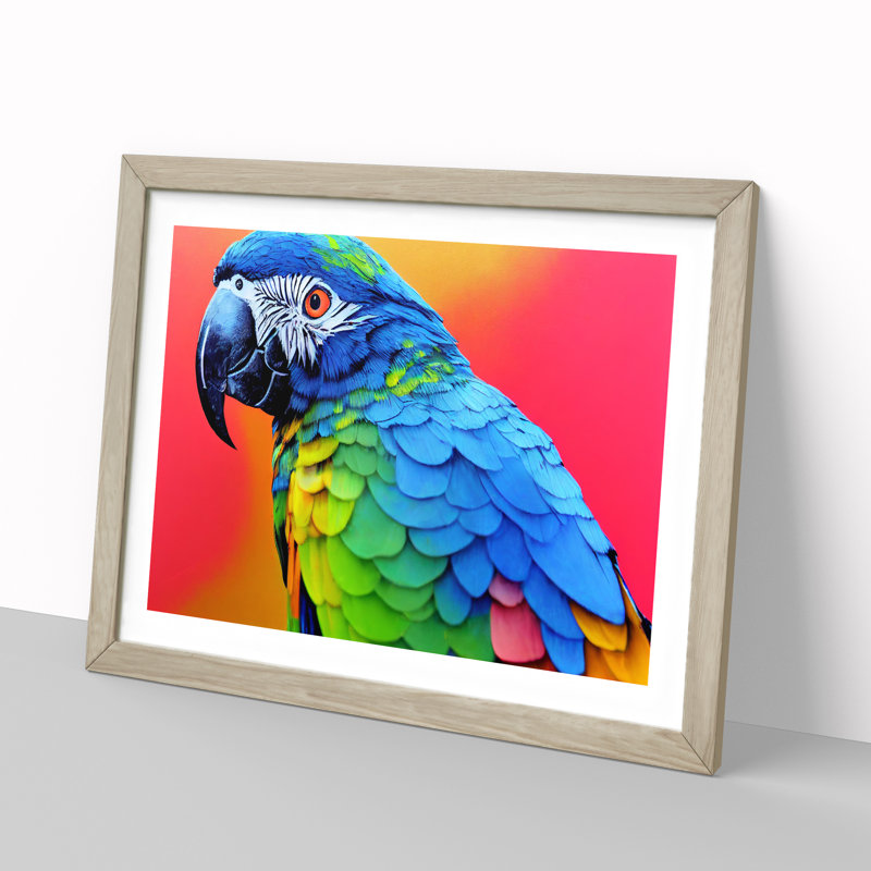 XH1022-6678X Painted Parrot Vol.1 - Single Picture Frame Painting, 25cm H x 34cm W x 2cm D, Oak Framed