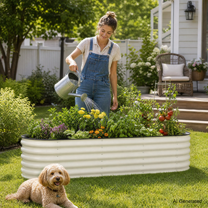 Anesa Modular Metal Raised Garden Bed, 17'' H x 89" W x 27.5" D, Beige