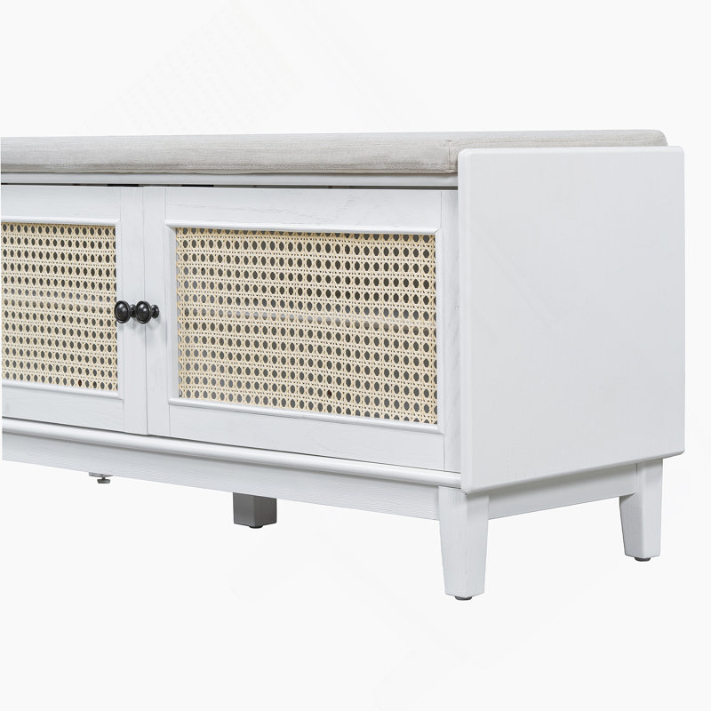 Banc de rangement en rotin avec rangement Boho, Beige/White