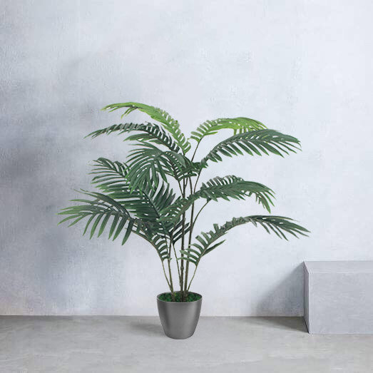 Faux Palm Plant in Planter, 90cm H x 75cm W x 20cm D, Black