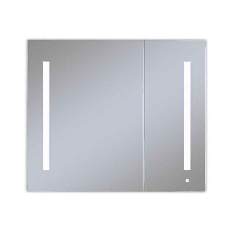 AiO Recessed Framed Medicine Cabinet with 3 Adjustable Shelves and LED Lighting, 30" H x 35.25" W x 4" D, Left