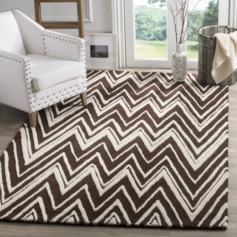 Tapis brun en laine touffeté à la main Sanyla, Rectangle 5 pi x 8 pi