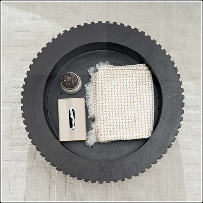 Table basse ronde en bois avec rangement et relief fabriqué à la main