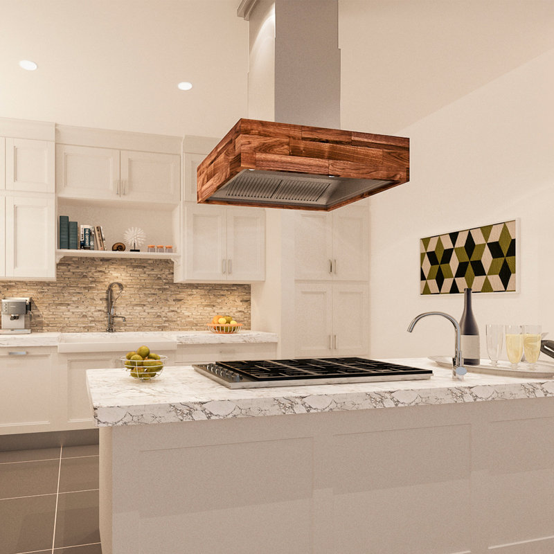 48" ButcherBlock 700 CFM Ducted Island Range Hood, Walnut
