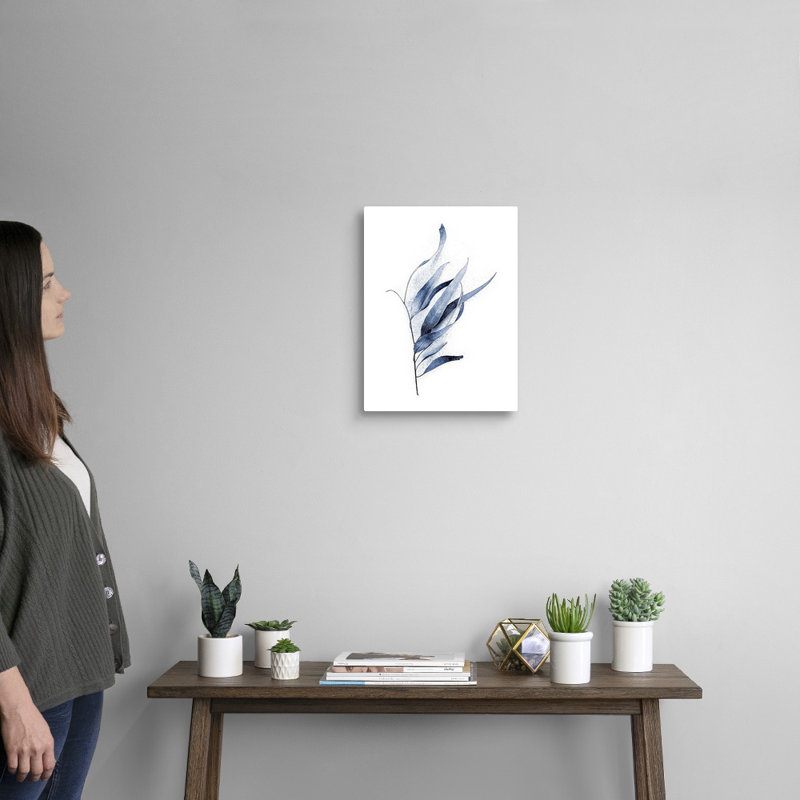 " Gum Leaves Navy " by Urban Epiphany Painting Print, Wrapped Canvas, 16" H x 12" W x 1.25" D