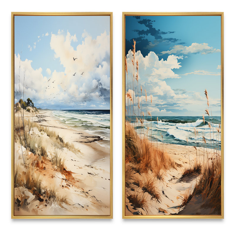 «Beachside Whispers», 2 pièces sur toile, Encadrement doré, H 20 po x l 24 po