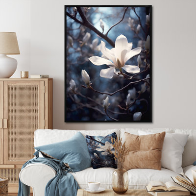 Blanc, bleu, magnolia, paysage, élégance
