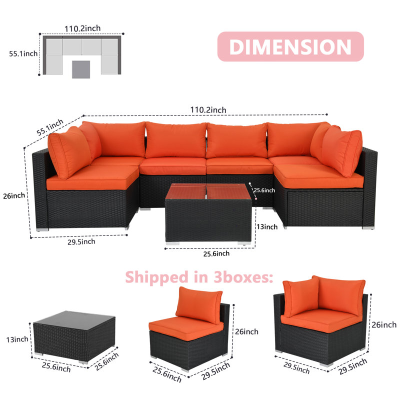 Canapé modulaire d'extérieur avec coussins 110,2 po Siardus, Orange, Noir
