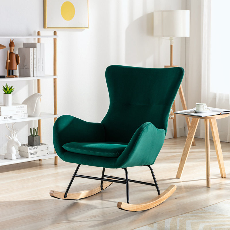Fauteuil à bascule Teddy, Velours vert