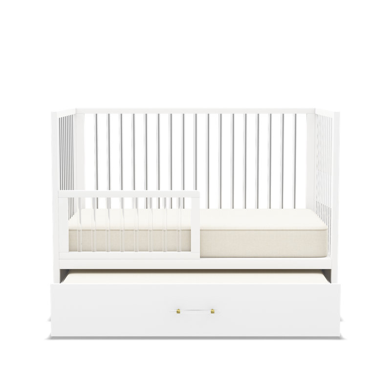 HushCrib 3-in-1 Convertible Crib with Trundle, Toddler Bed, Daybed, White