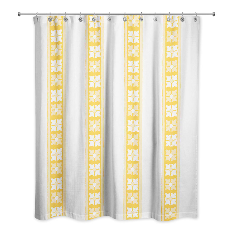 Rideau de douche à rayures simple Hanchett, Jaune / Blanc