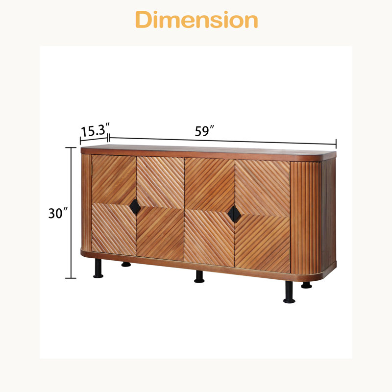 Armoire de rangement décorative, armoire d'appoint moderne avec tablettes réglables, buffet autoportant à quatre portes, Brun