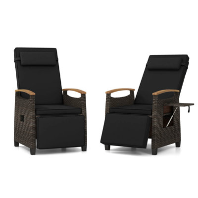 Patio Wicker Recliner Chair With Adjustable Backrest & Footrest Flip Side Table by Winston Porter