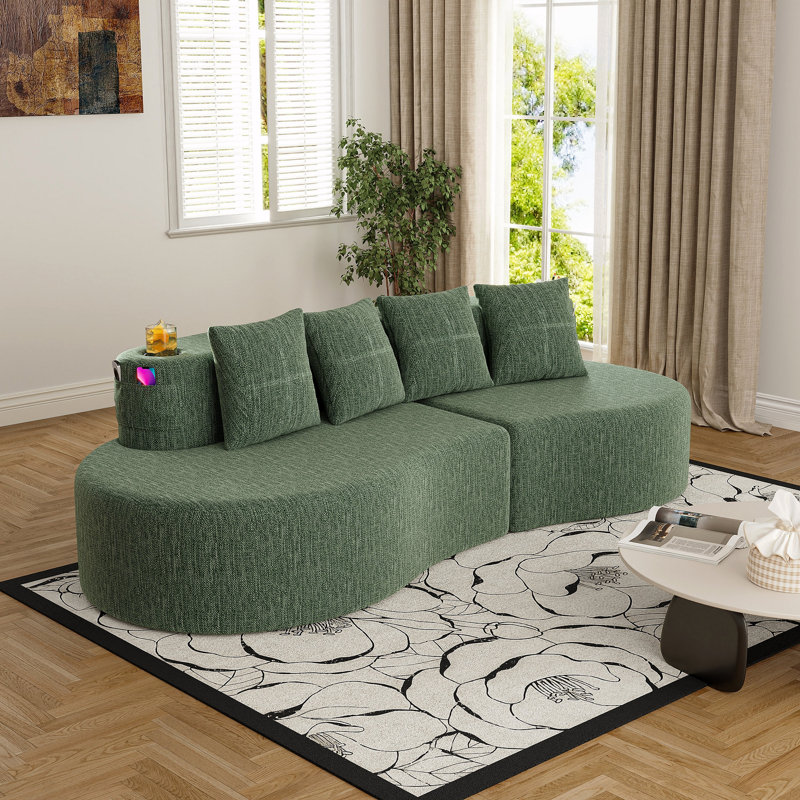 Canapé modulaire courbé moderne modulaire à 3 places minimaliste et élégant, Chenille verte