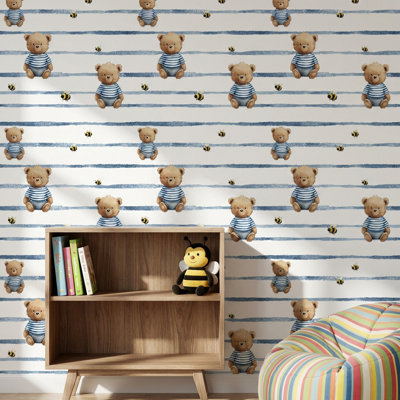 Papier peint amovible avec ours blanc et fond blanc