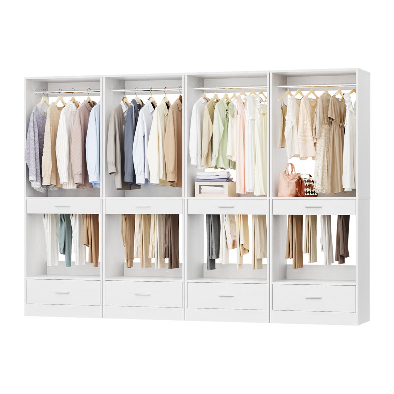 Système d'organisation 94,4 po avec penderie, support à pantalons et tiroir, 4 pièces, Blanc
