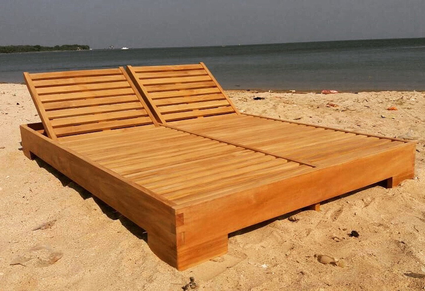 55" Sunbrella® Patio Double Chaise Lounge, Canvas Natural Sunbrella